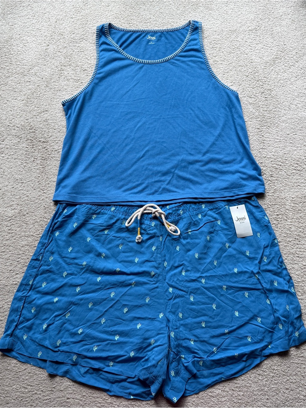 JENNI INTIMATES Blue 2 pc Pajama Tank Top & Shorts Set Cactus Print Large / 1X